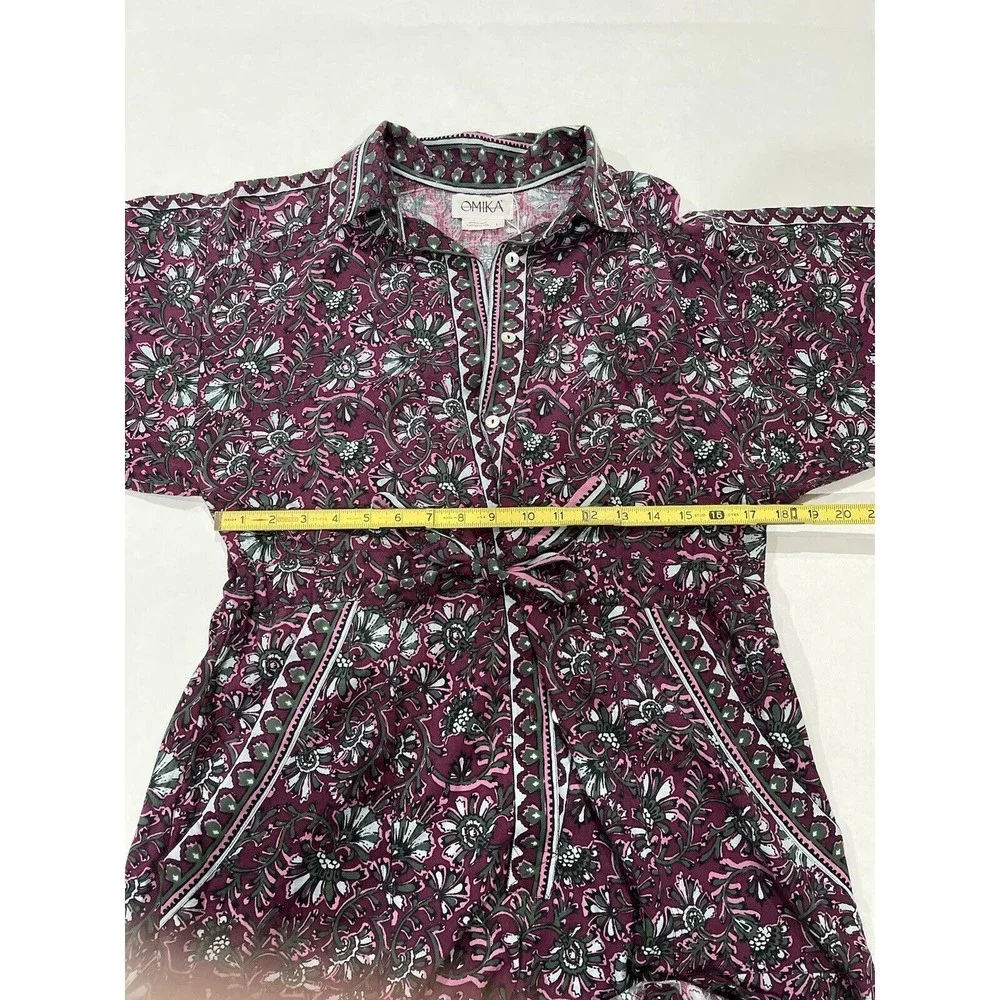 NWT Anthropologie Omika Women Lido Purple Floral Preppy Romper With Tie